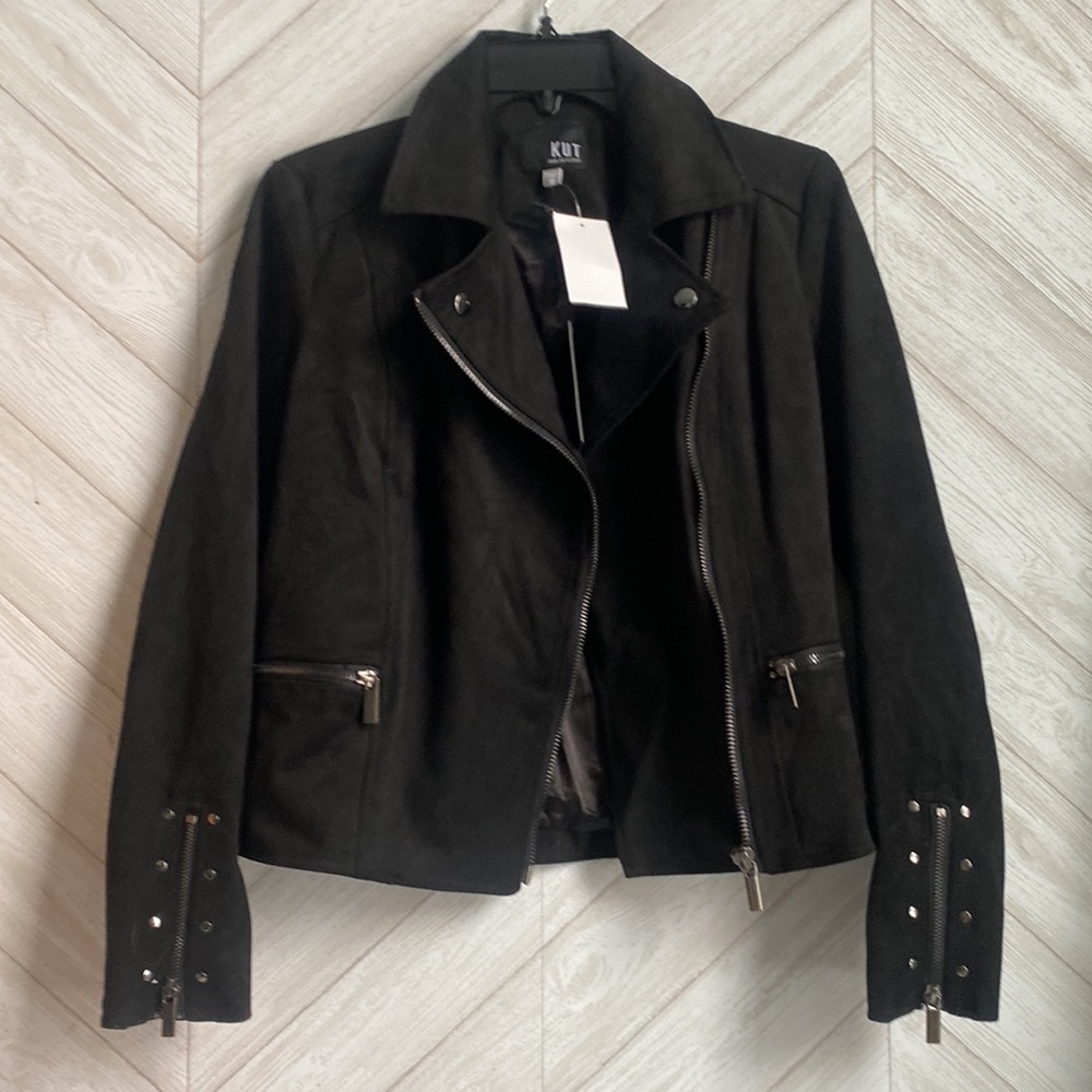 NEW Kut from the Kloth Marlowe faux suede Moto jacket black xs - Picture 5 of 7